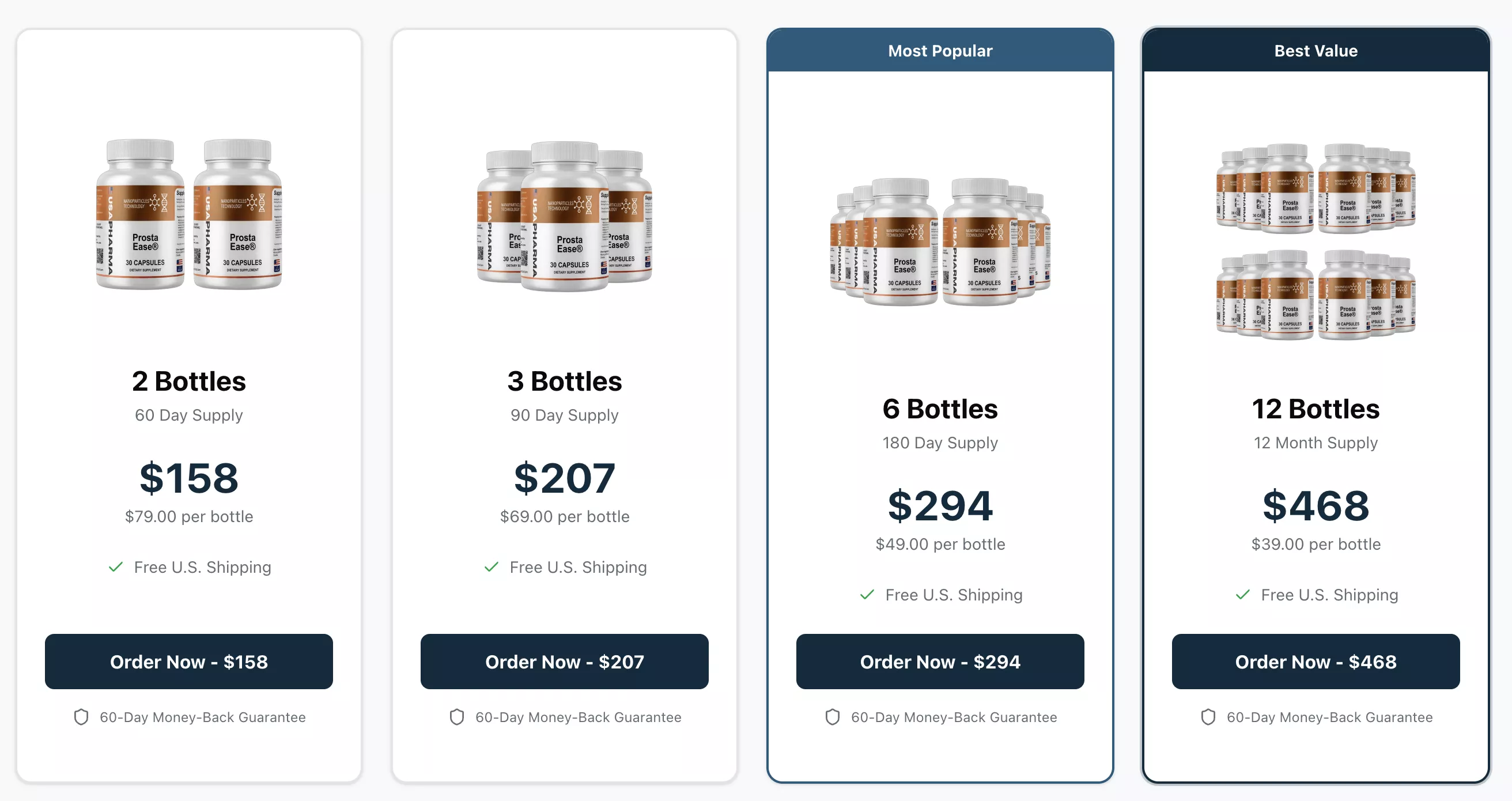 ProstaEase pricing – 2, 3, 6, and 12 bottle bundles with money-back guarantee