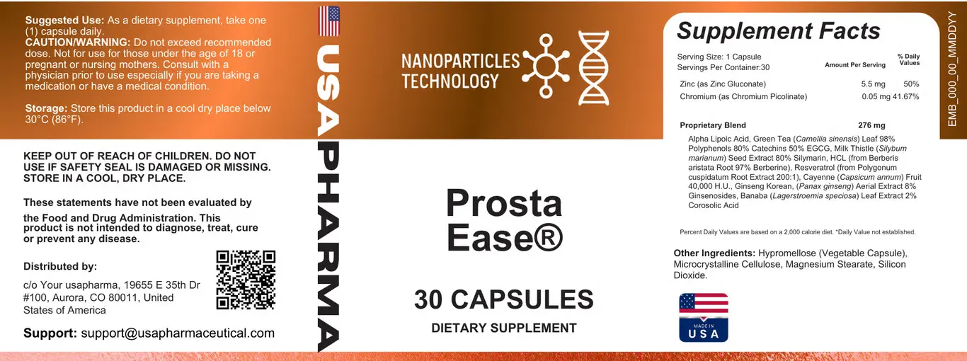 ProstaEase supplement label – full ingredient list and dosage information